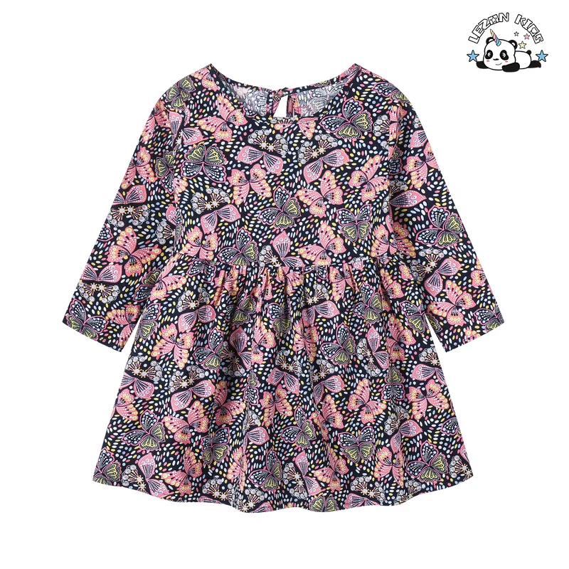 LEZONKIDS - Customizable Spring Autumn Fashion Style Long Sleeve Cotton Dress Children's Printed Casual Girls Dress